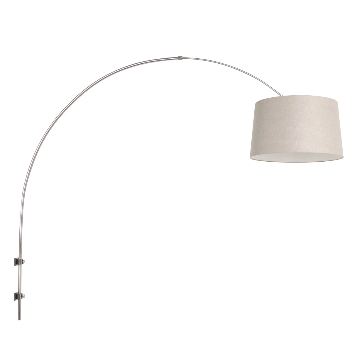 Wand booglamp Sparkled RVS met taupe kap Wand booglamp Sparkled RVS met taupe kap