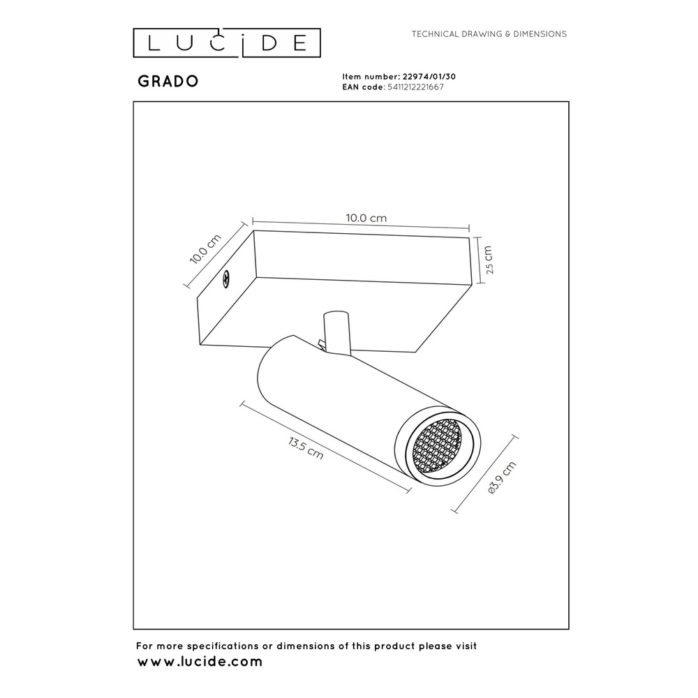 Strakke plafondlamp Grado zwart Lucide 5411212221667