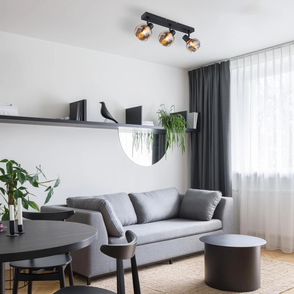 Zwarte plafondlamp Tokki 3-lichts amber smoke glas Globo 9007371458028