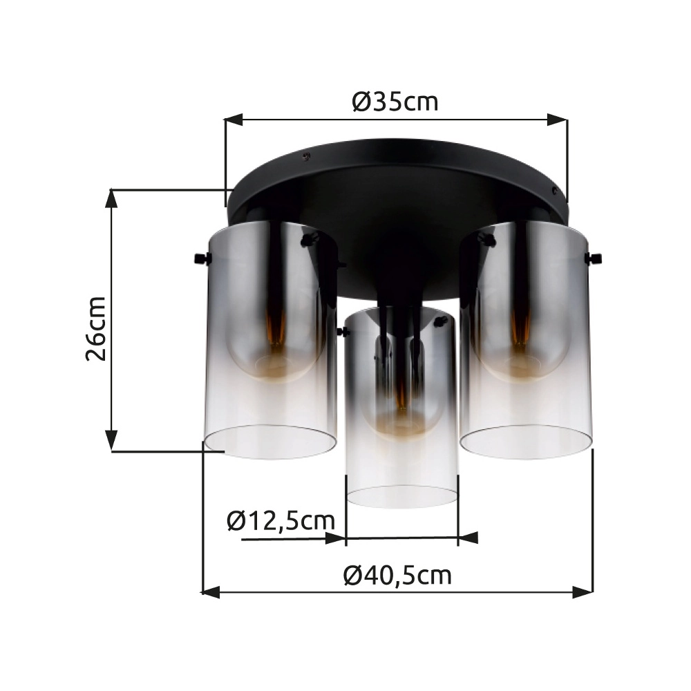 Zwarte plafondlamp Florentina 3-lichts Globo 9007371455140
