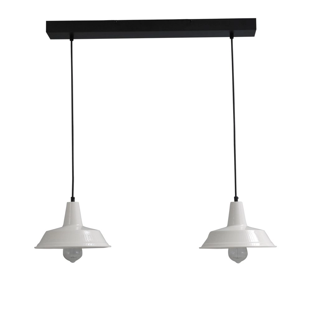 Witte vintage eettafellamp Industria 2x25 2-lichts met zwart Witte vintage eettafellamp Industria 2x25 2-lichts met zwart