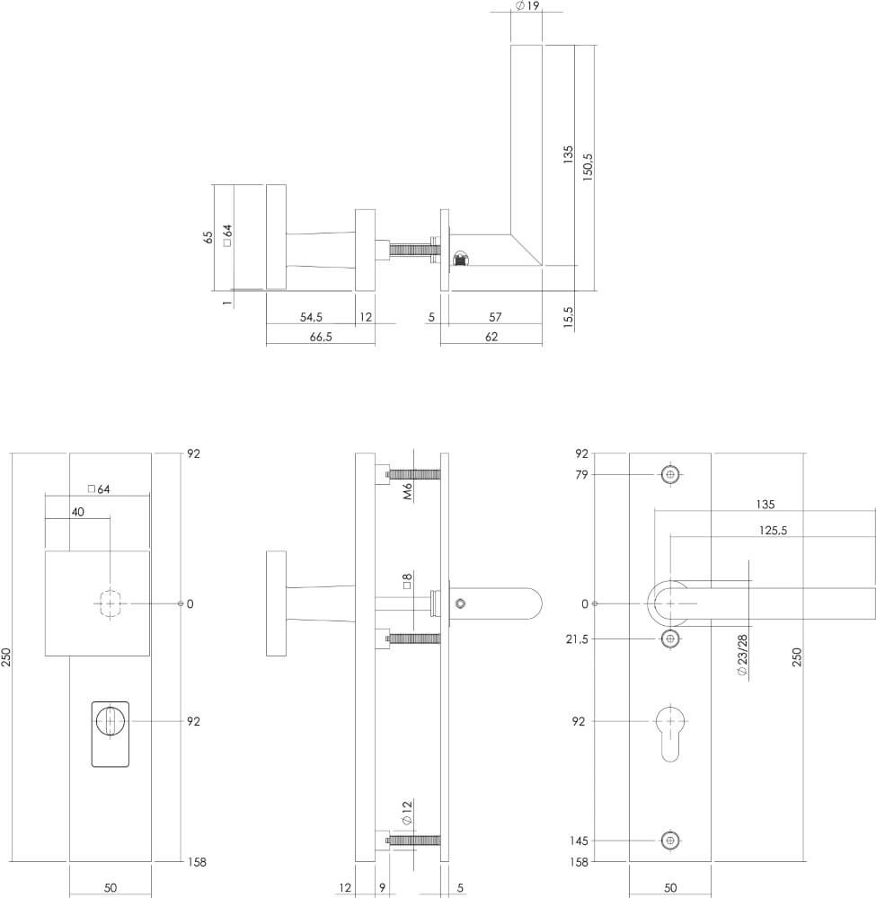 Voordeurbeslag Jura PC 92mm messing Intersteel 8714186697665