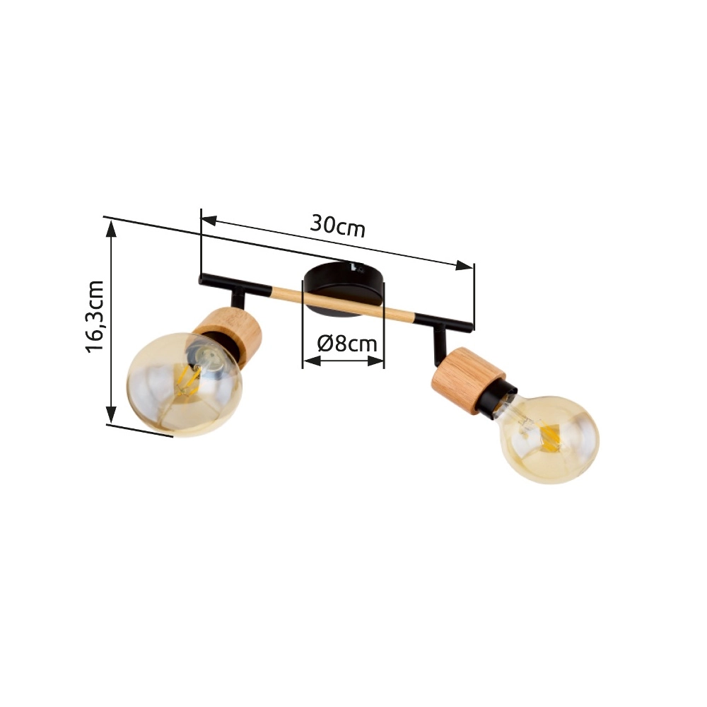 Plafondlamp Jorna 2-lichts zwart met hout Globo 9007371402281