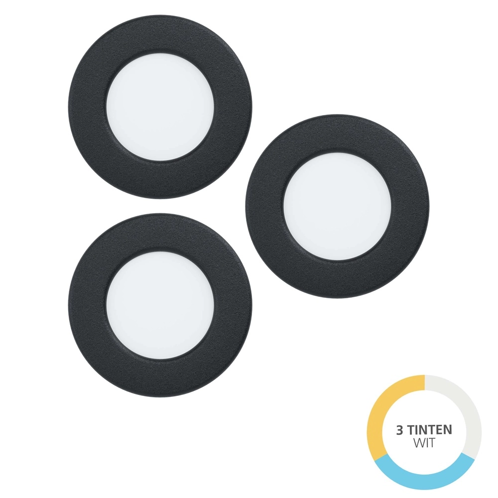 3x Inbouwspot Fueva 6 rond - zwart - Ø 8,8cm