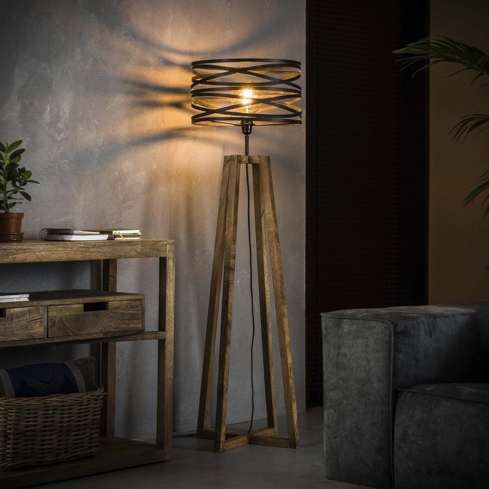 Industriële vloerlamp Twist Ø 41cm - hout met grijs
