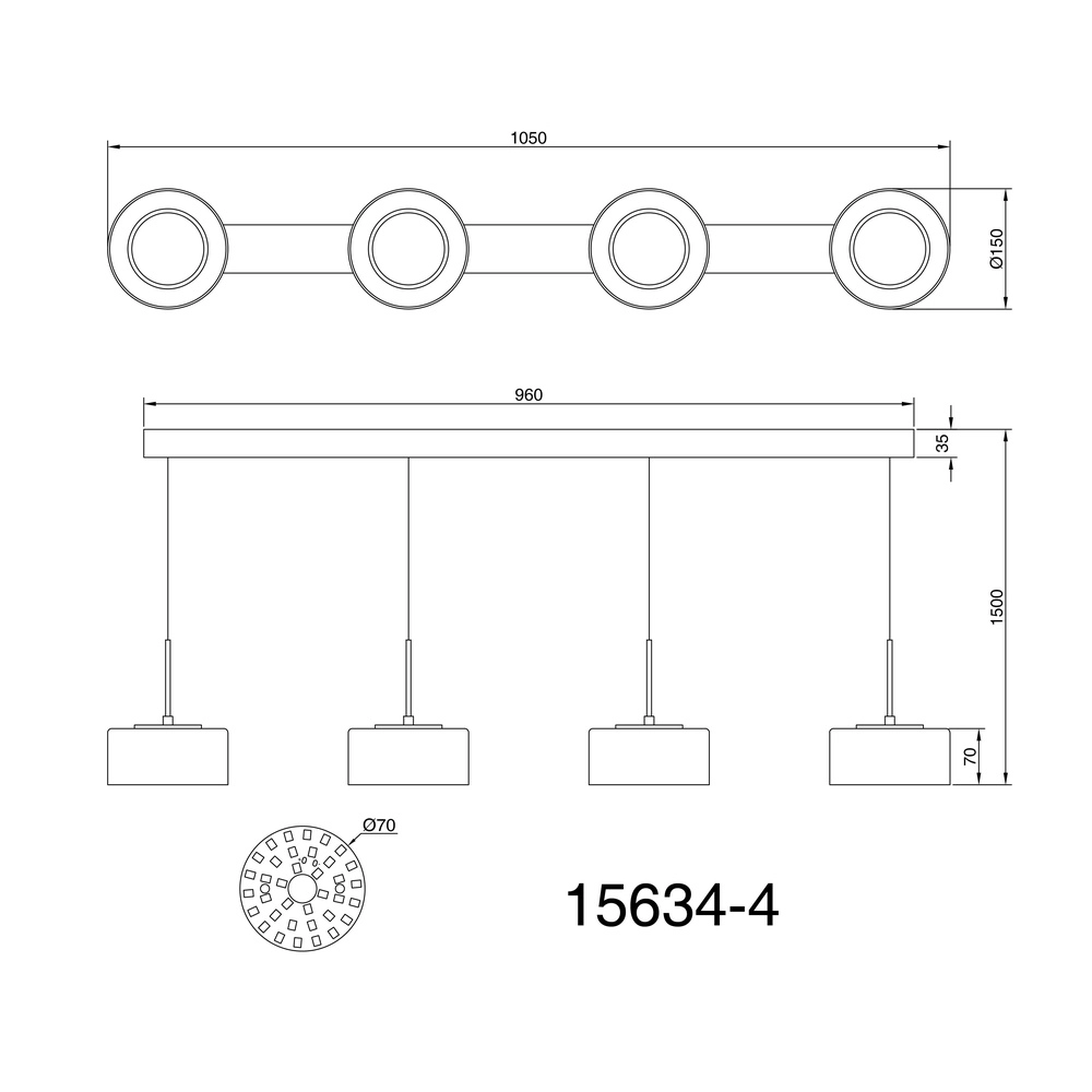 Design hanglamp Fogsy 4-lichts zwart met smoke glas Globo 9007371459377