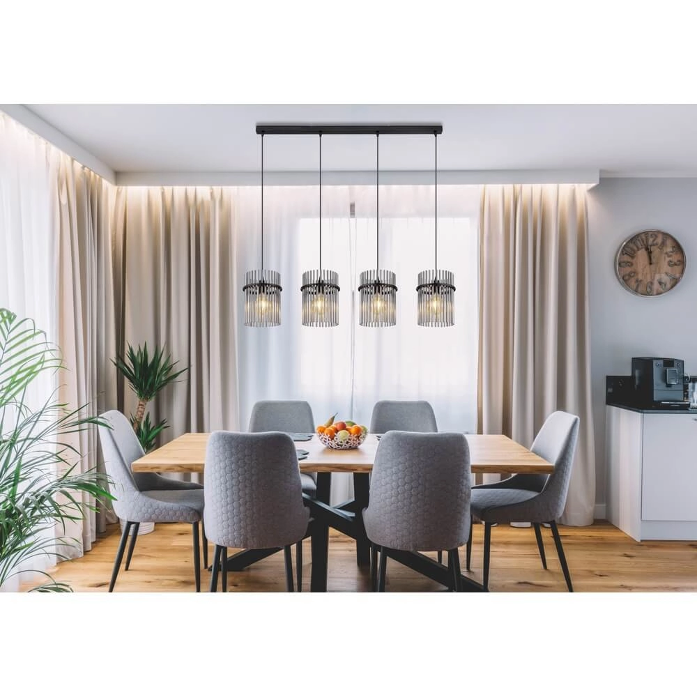 Zwarte hanglamp Gorley met smoke glas 4-lichts Globo 9007371448180