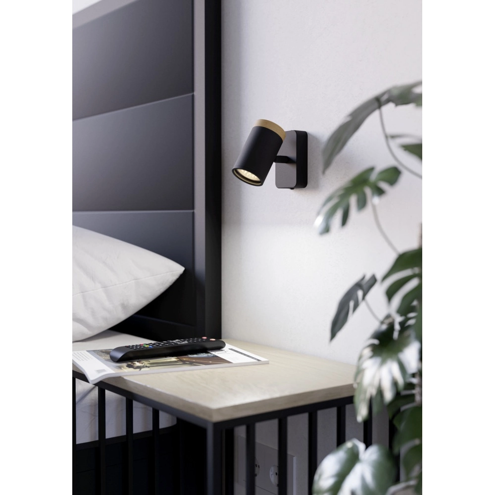 Wandlamp Consuma enkel zwart met hout Eglo 9008606323654