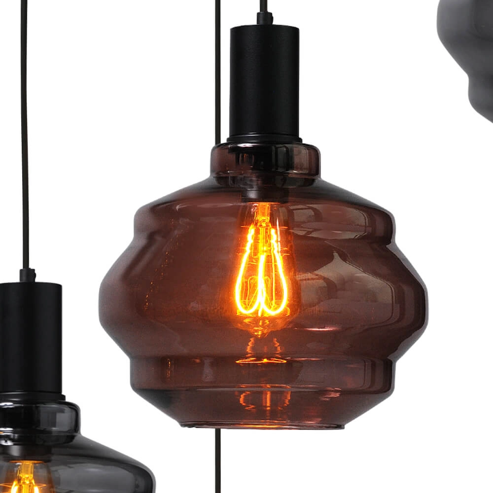 5-lichts vide hanglamp - zwart - Porto met Ball glazen Masterlight 8718121271279