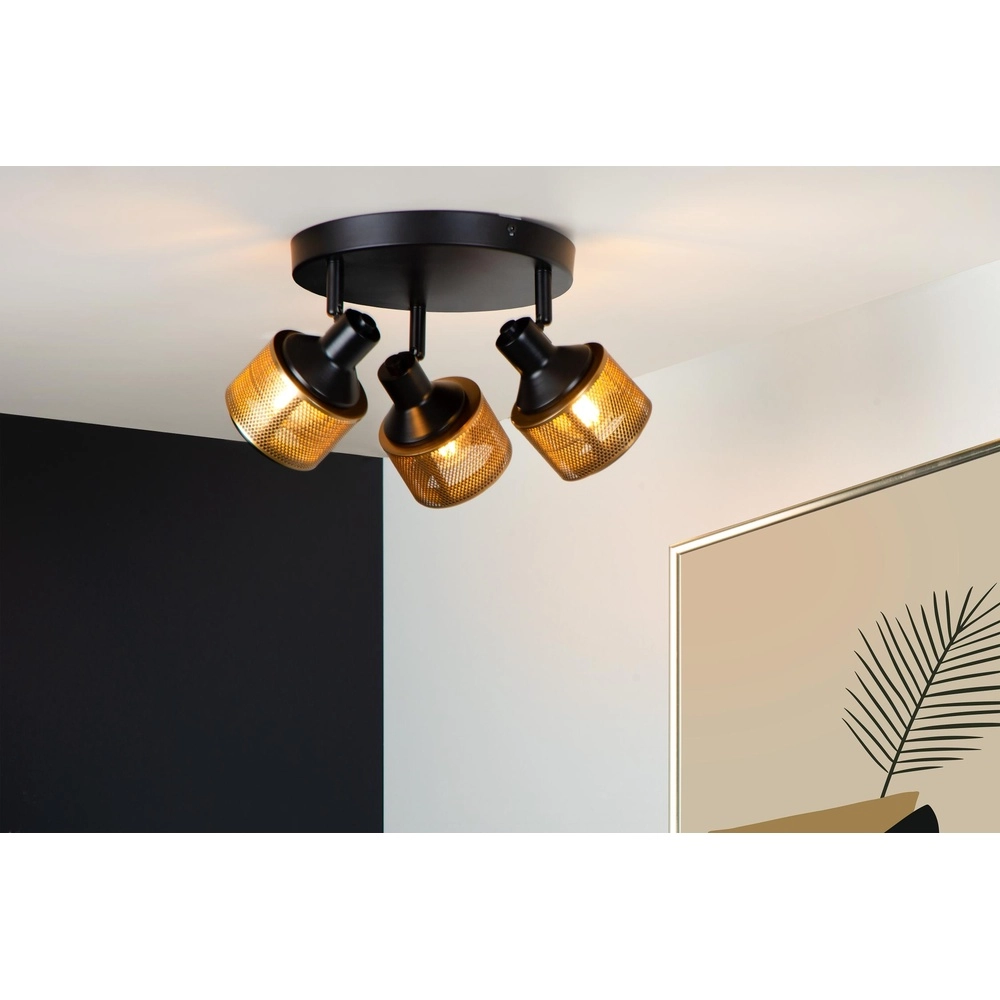 Plafondlamp Rafa 3-lichts zwart met koper Lucide 5411212771315