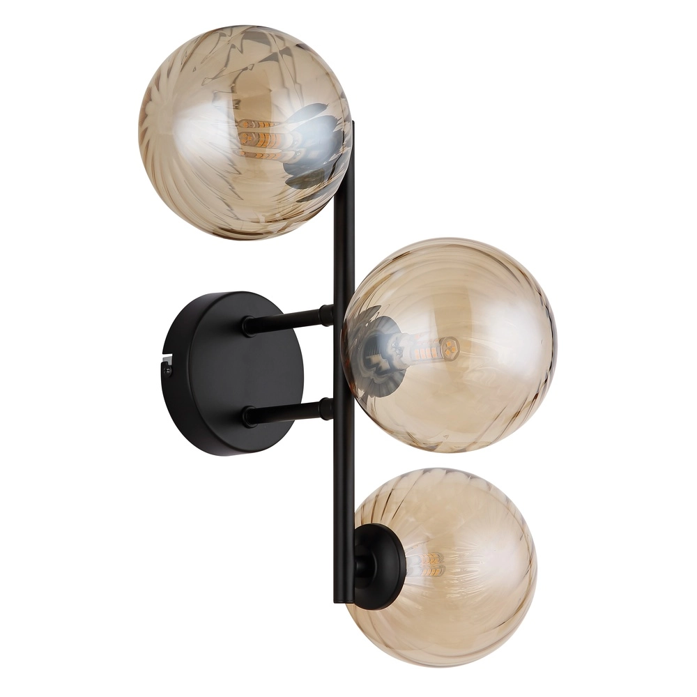 Zwarte wandlamp Conor met amber glas Globo 9007371515189