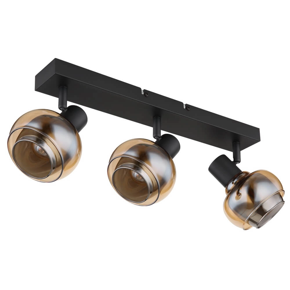 Zwarte plafondlamp Tokki 3-lichts amber smoke glas Globo 9007371458028
