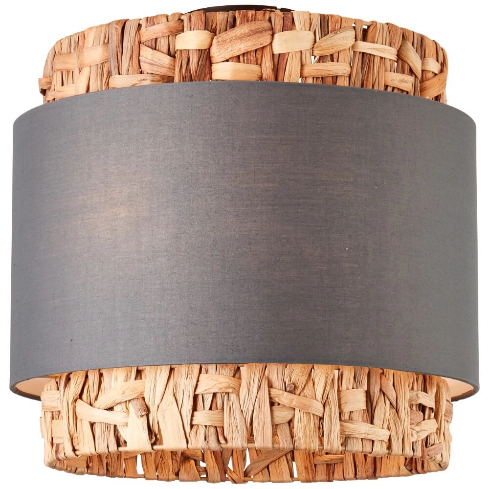 Plafondlamp Waterlilly rotan met grijze stof