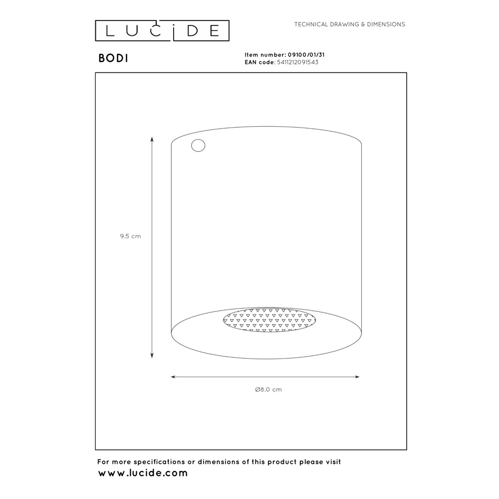 Plafondspot Bodi Ø 8cm wit Lucide 5411212091543