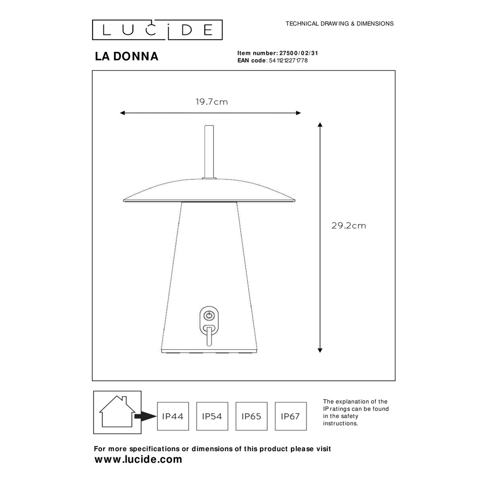 Witte tafellamp La Donna oplaadbaar Lucide 5411212271778