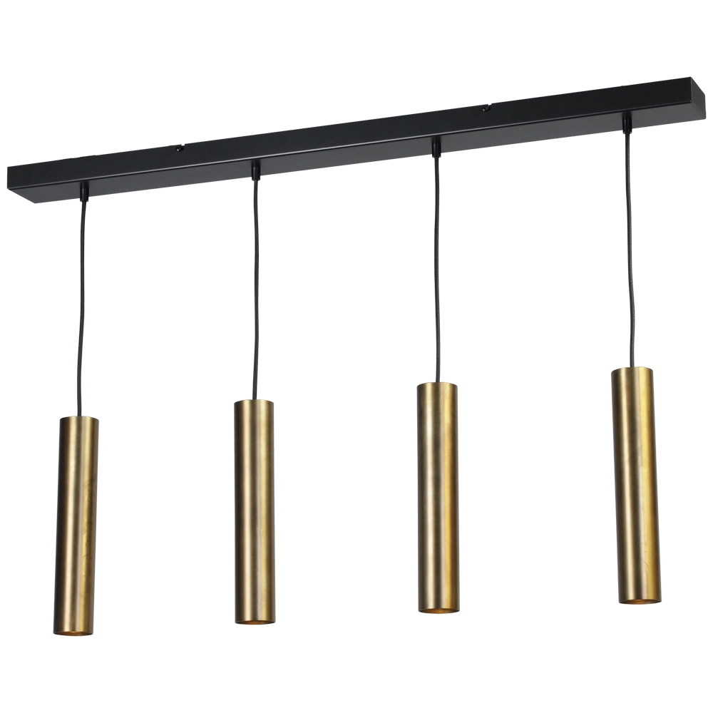 Zwarte eetkamer hanglamp Run 4-lichts cilinders goud