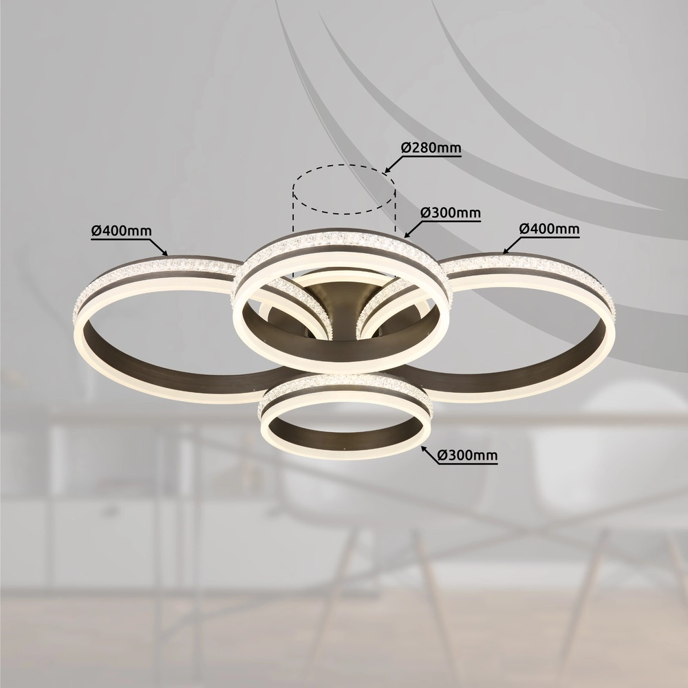 Design plafondlamp Grouni 4 ringen titanium geborsteld Globo 9007371446001