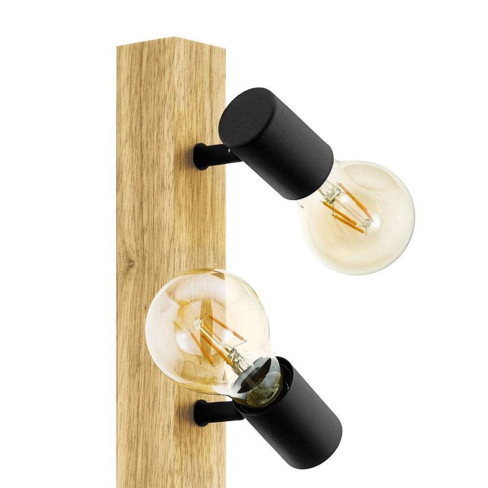 Landelijke plafondlamp Townshend 3 3-lichts zwart met hout Eglo 9002759994792