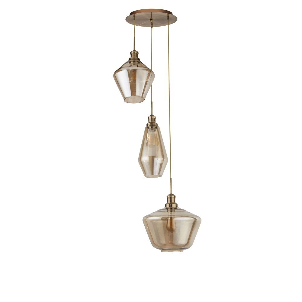 Vide hanglamp Mia 3-lichts koperbrons met amber glas Searchlight 5053423158679