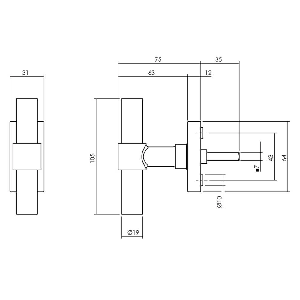 Raamkruk T-vorm Ventra rechthoekig rozet zwart Intersteel 8714186562390