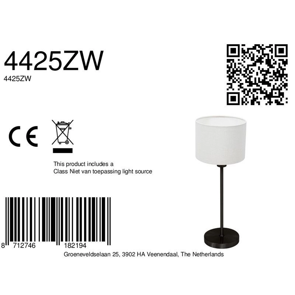 Zwarte tafellamp Noor met wit kapje Steinhauer 8712746182194
