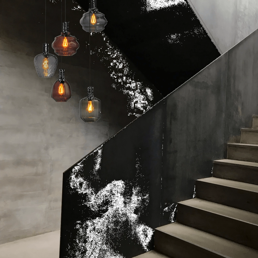 5-lichts vide hanglamp - zwart - Porto met verschillende glazen Masterlight 8718121271248