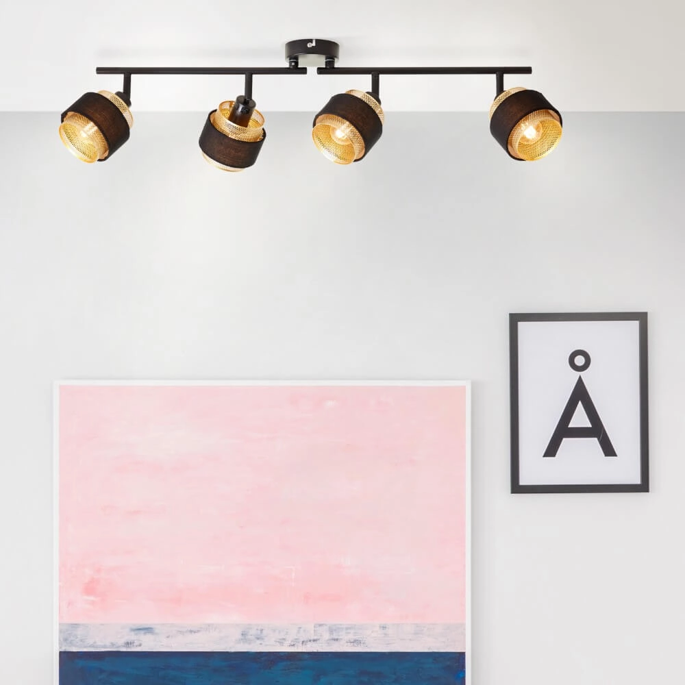 4-lichts plafondlamp Grove zwart met goud Brilliant 4004353424120