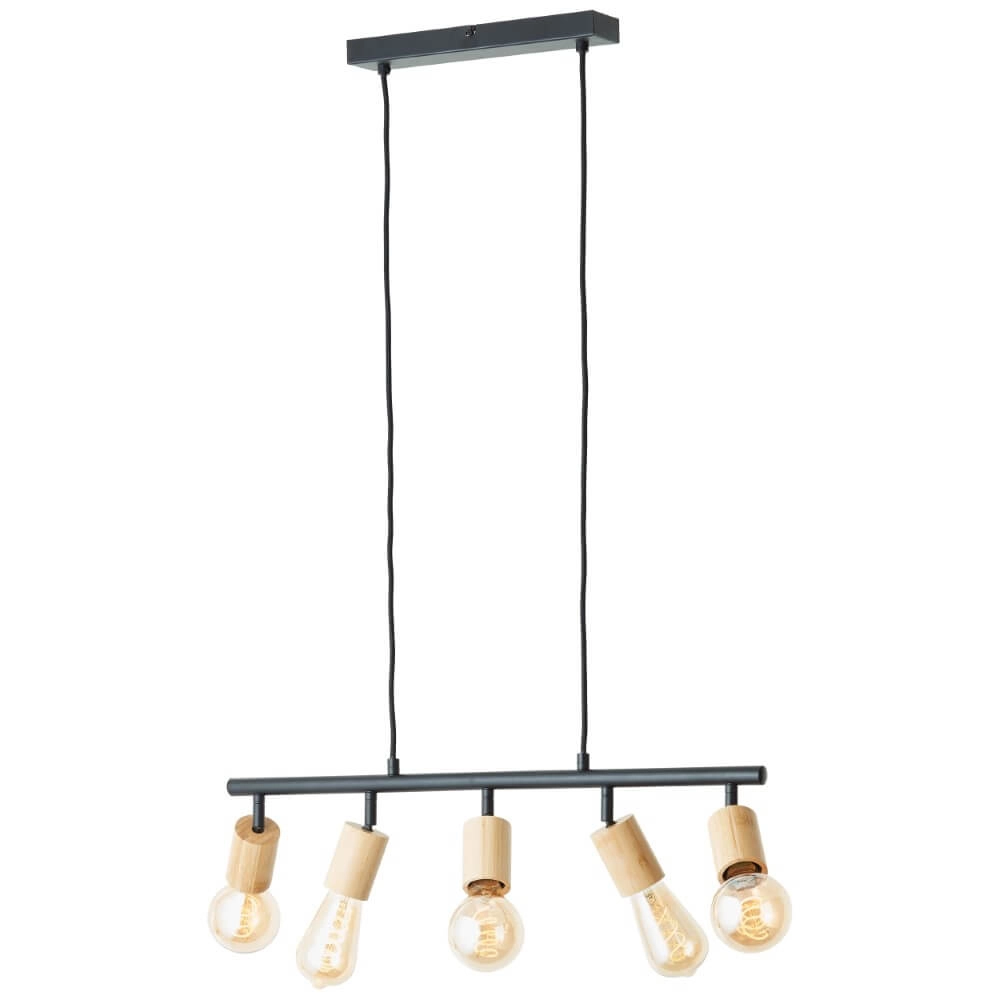 5-lichts hanglamp Tiffany zwart met hout Brilliant 4004353406409