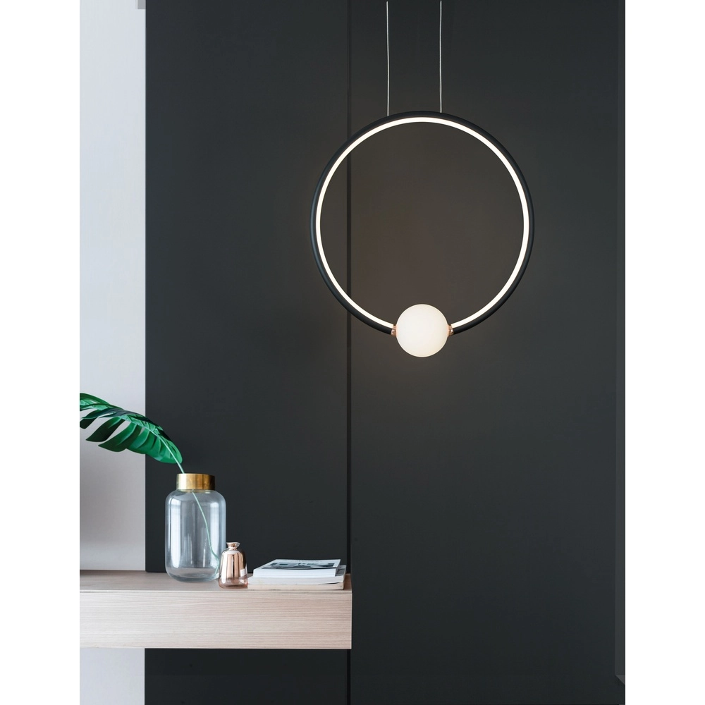 Hanglamp Celia zwart met wit rond