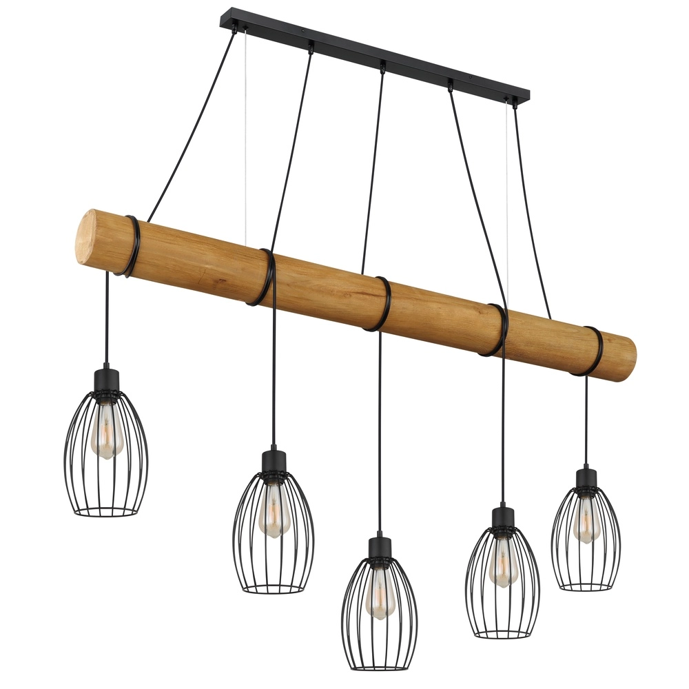 Landelijke hanglamp Berti 5-lichts hout met zwart Globo 9007371586325