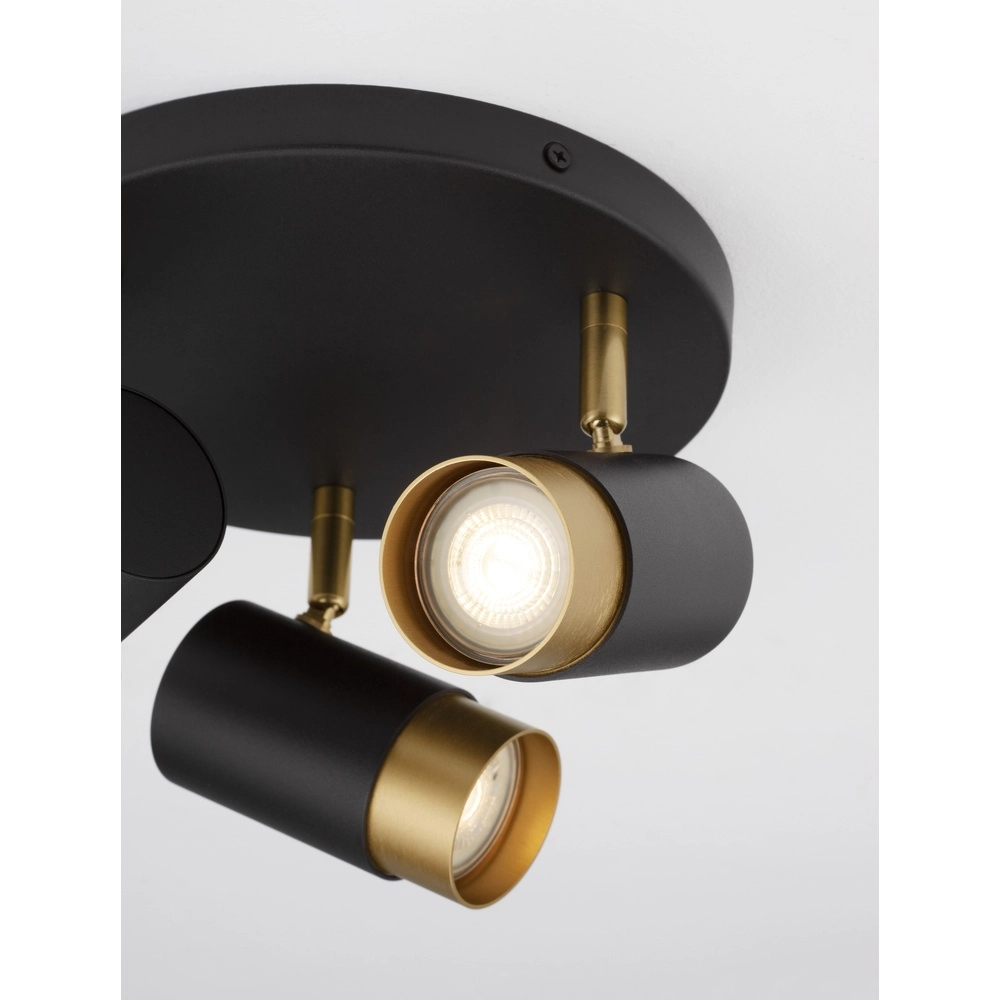 Plafondspot Pogno 3-lichts zwart met goud rond Lyora 5212017430878
