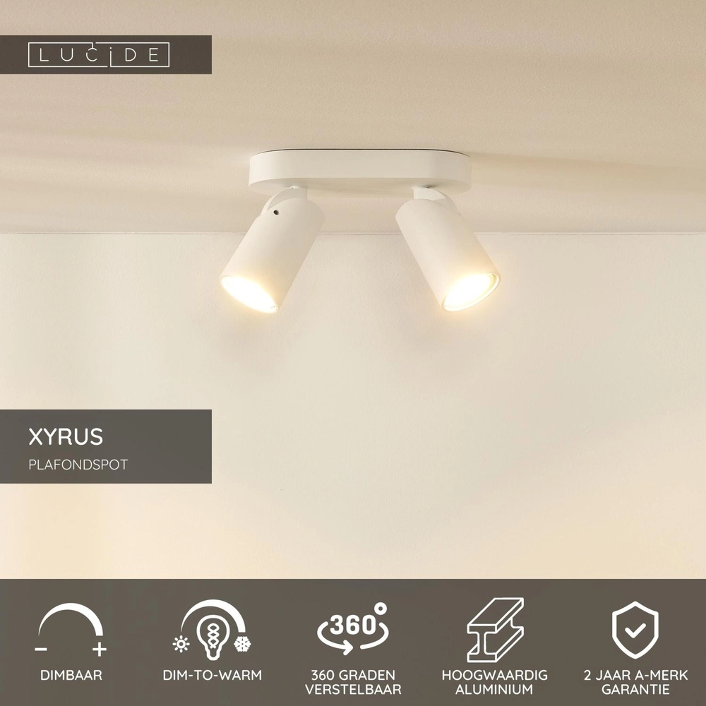 Plafondspot Xyrus 2-lichts wit Lucide 5411212234209