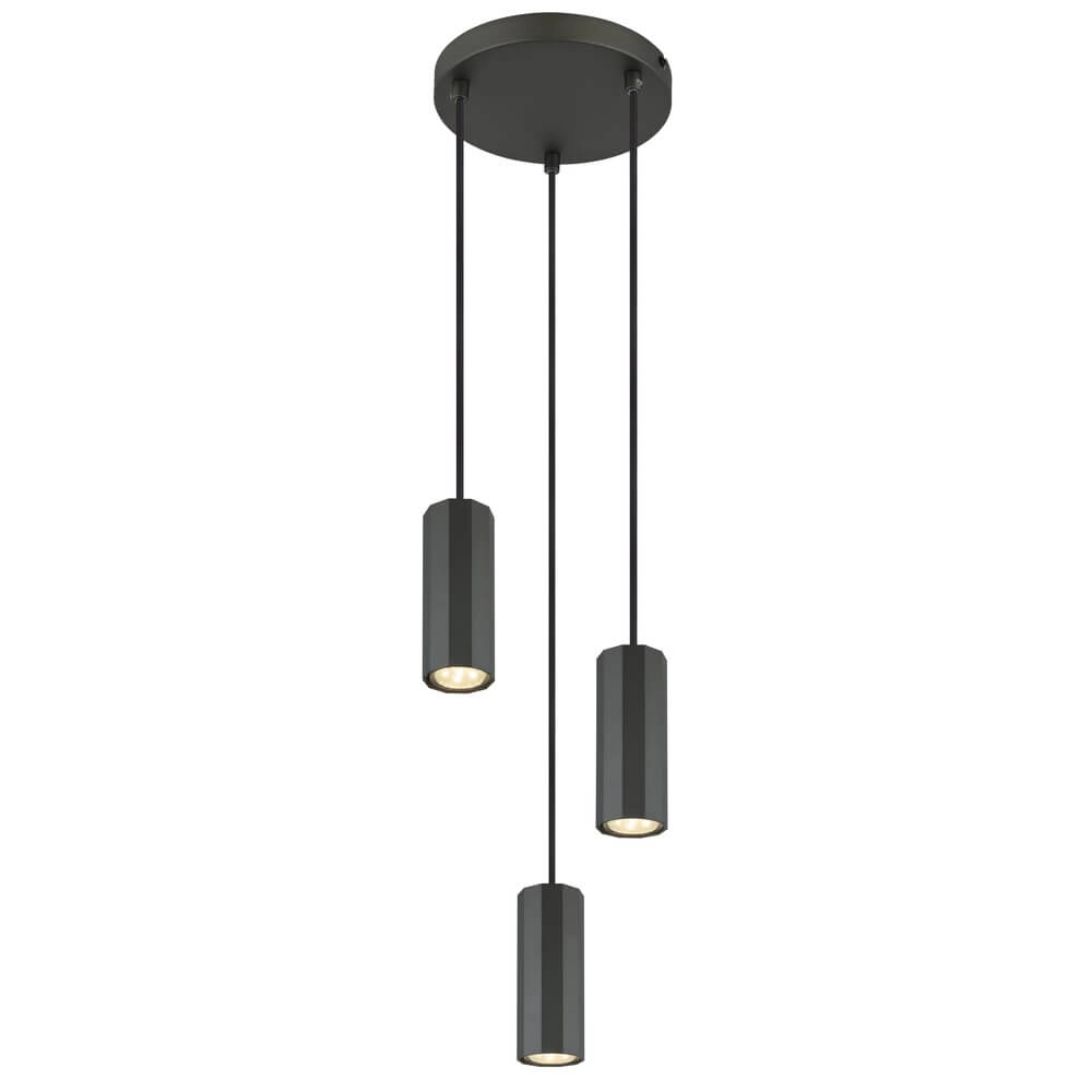 Grijze hanglamp James 3-lichts rond Grijze hanglamp James 3-lichts rond