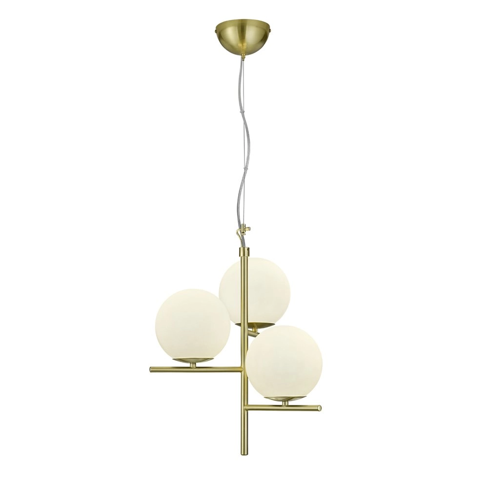 Hanglamp Pure mat messing met witte bollen Trio 4017807436112