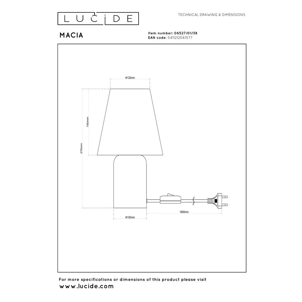 Tafellampje Macia zand bruin Lucide 5411212061577