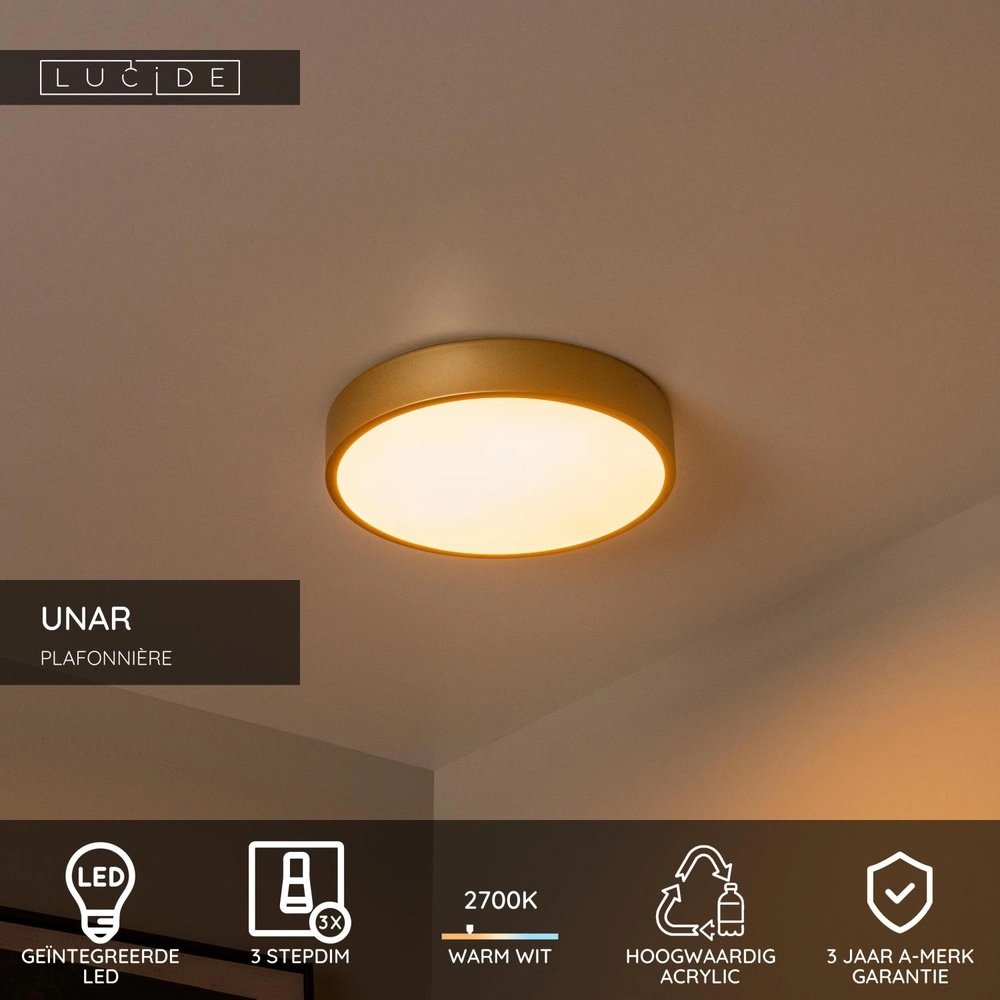 Plafonniere Unar Ø 30cm - 2700K - goud Lucide 5411212791863