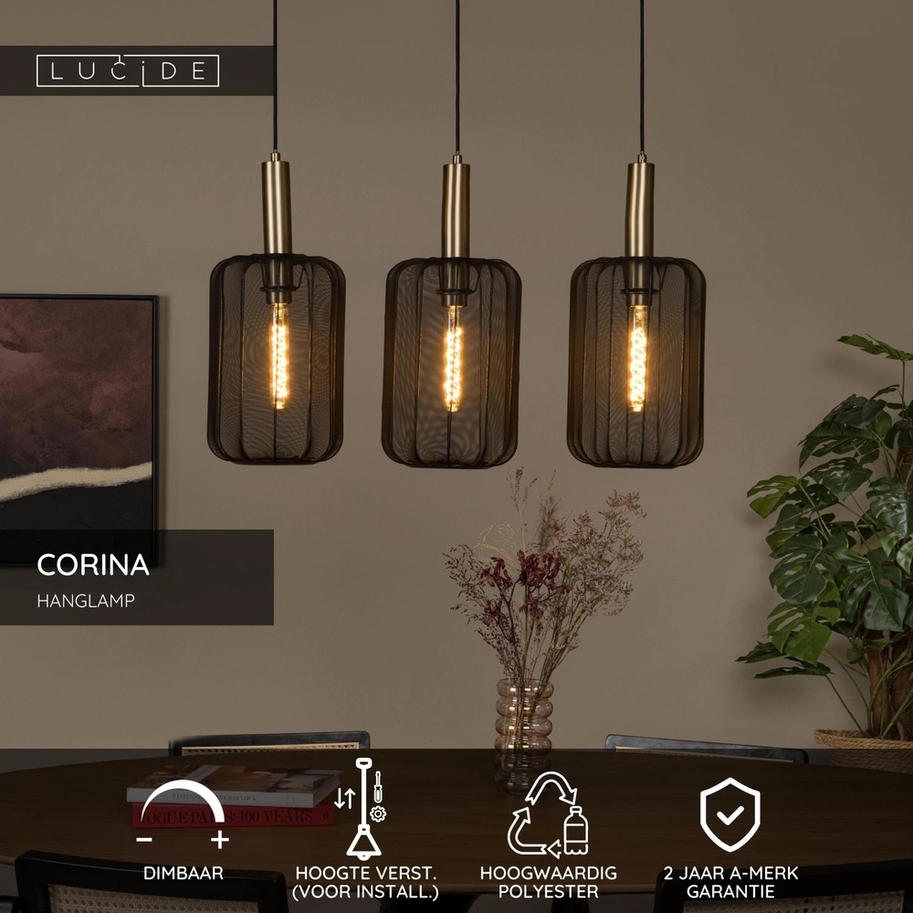 Hanglamp 3-lichts Corina zwart Lucide 5411212032027