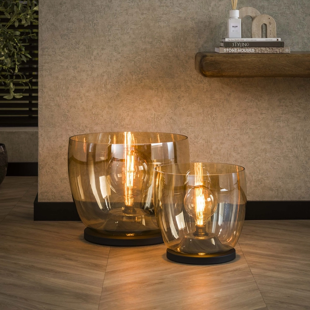 Vloerlamp amber glas UP Ø 33cm - 32cm hoog Lyora 8716803512610