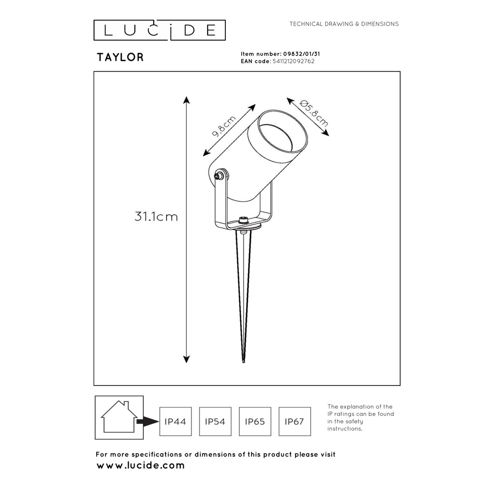 Prikspot Taylor IP65 wit Lucide 5411212092762