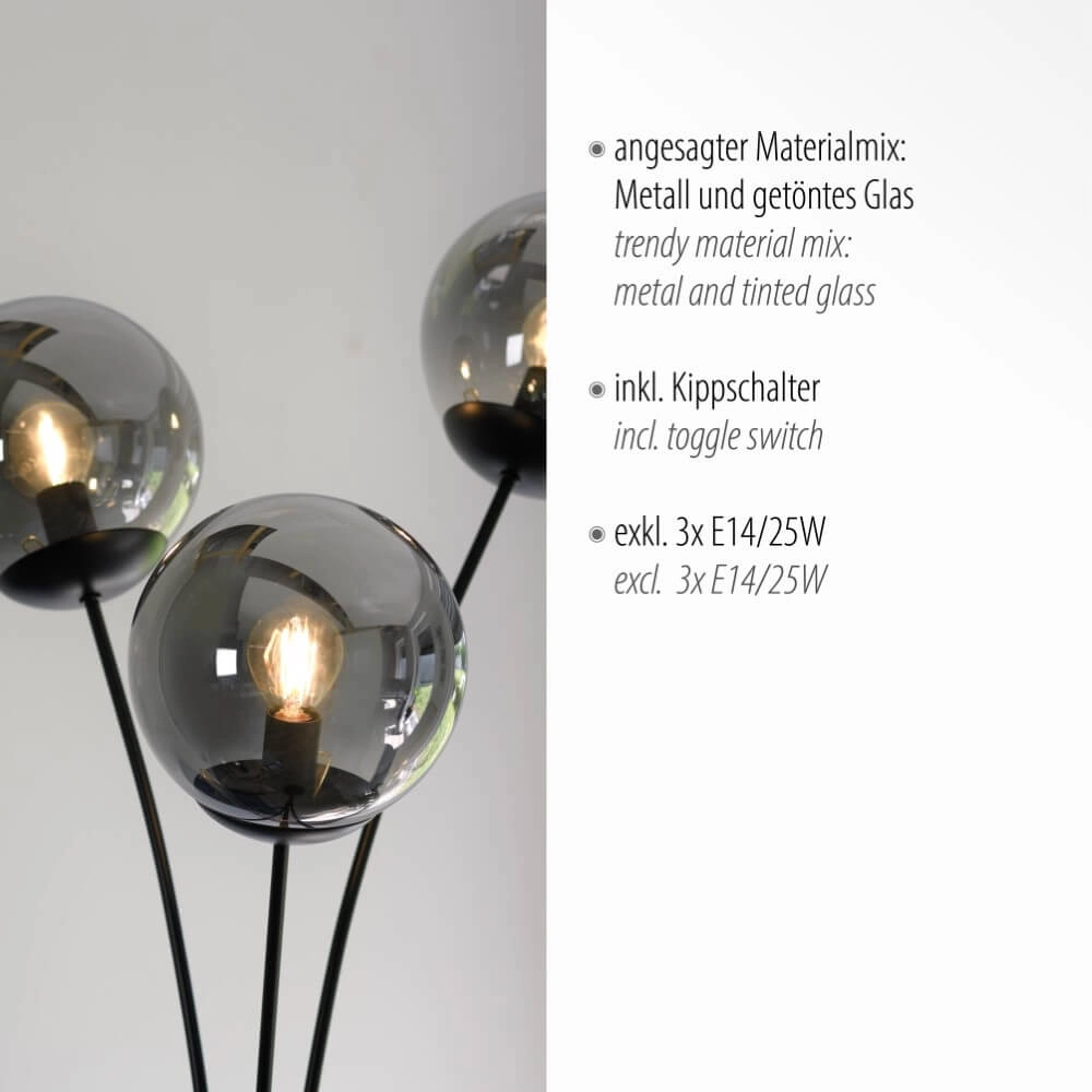 Zwarte vloerlamp Big Widow 3-lichts Just Light 4043689988388