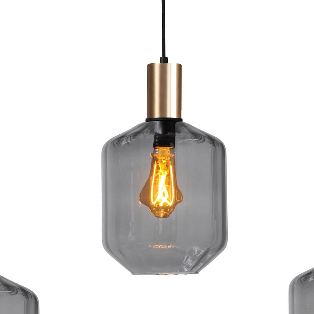 5-lichts hanglamp - goud - Porto met Jagger smoke glazen Masterlight 8718121270296
