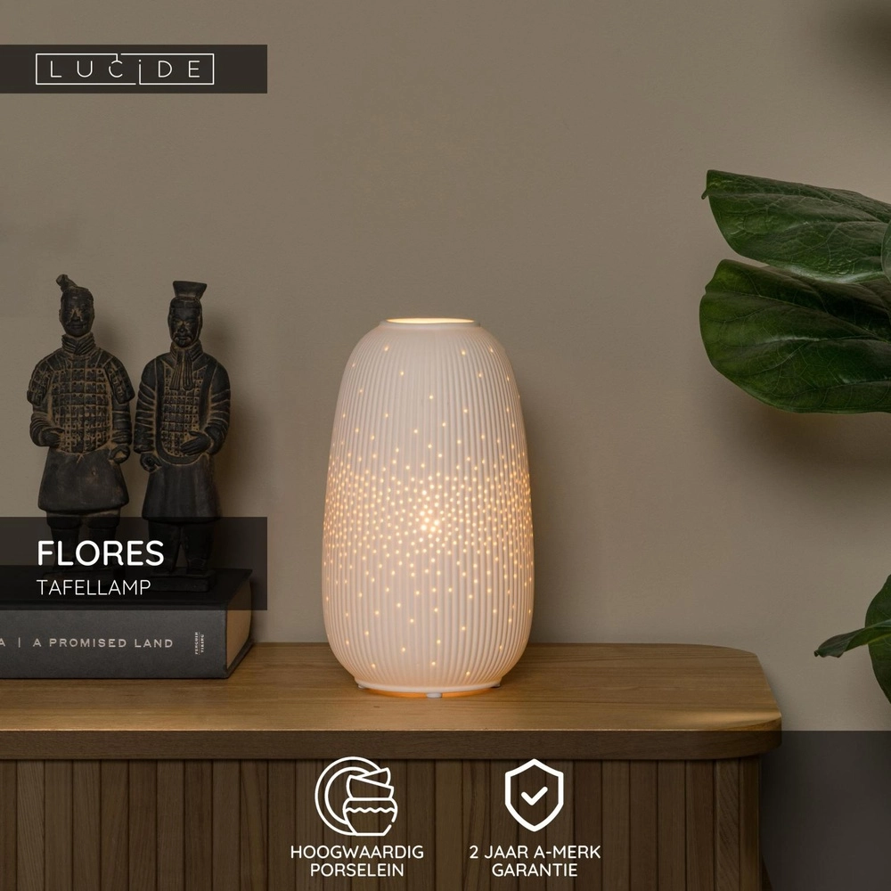 Tafellampje Flores Ø 14cm wit Lucide 5411212134424