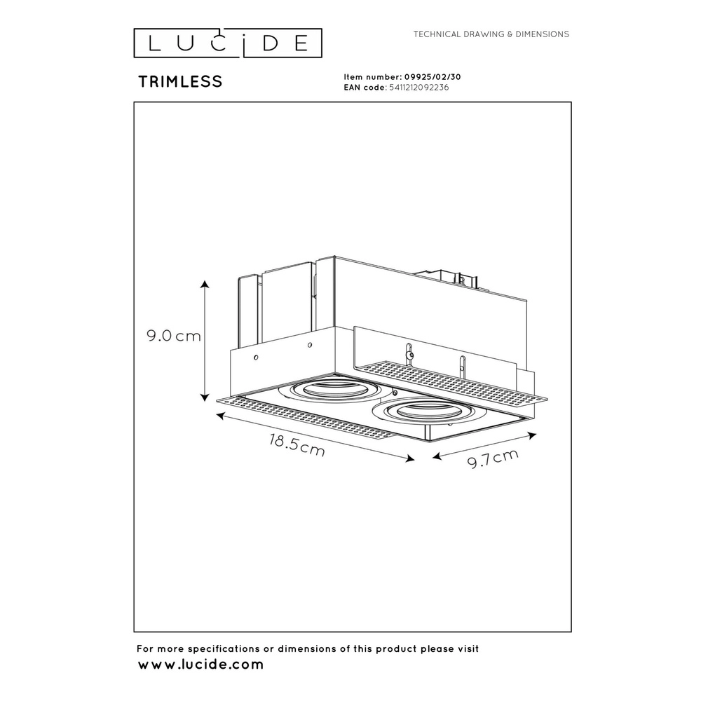 Strakke inbouwspot Trimless dubbel zwart Lucide 5411212092236