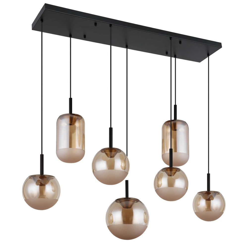 Design hanglamp Severin 7-lichts zwart met amber glas Globo 9007371540945