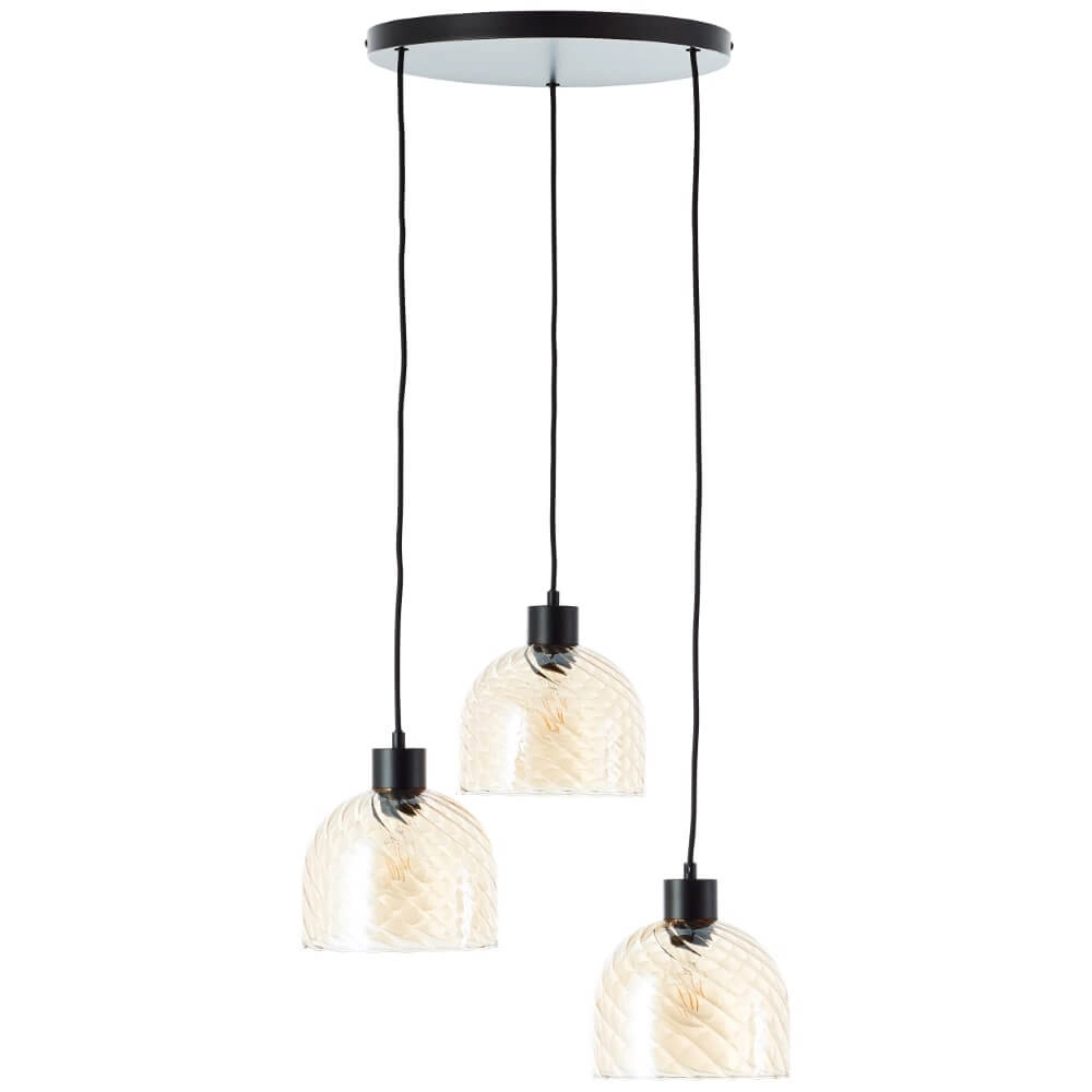 3-lichts hanglamp Casto zwart met amber glas Brilliant 4004353446870