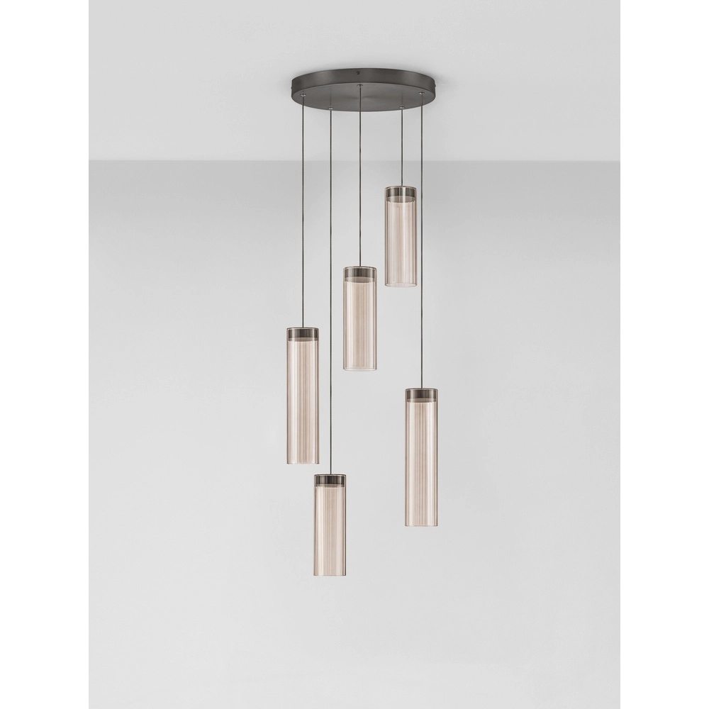 Design hanglamp Brielle antraciet met mokka glas 5-lichts Lyora 5212017495426