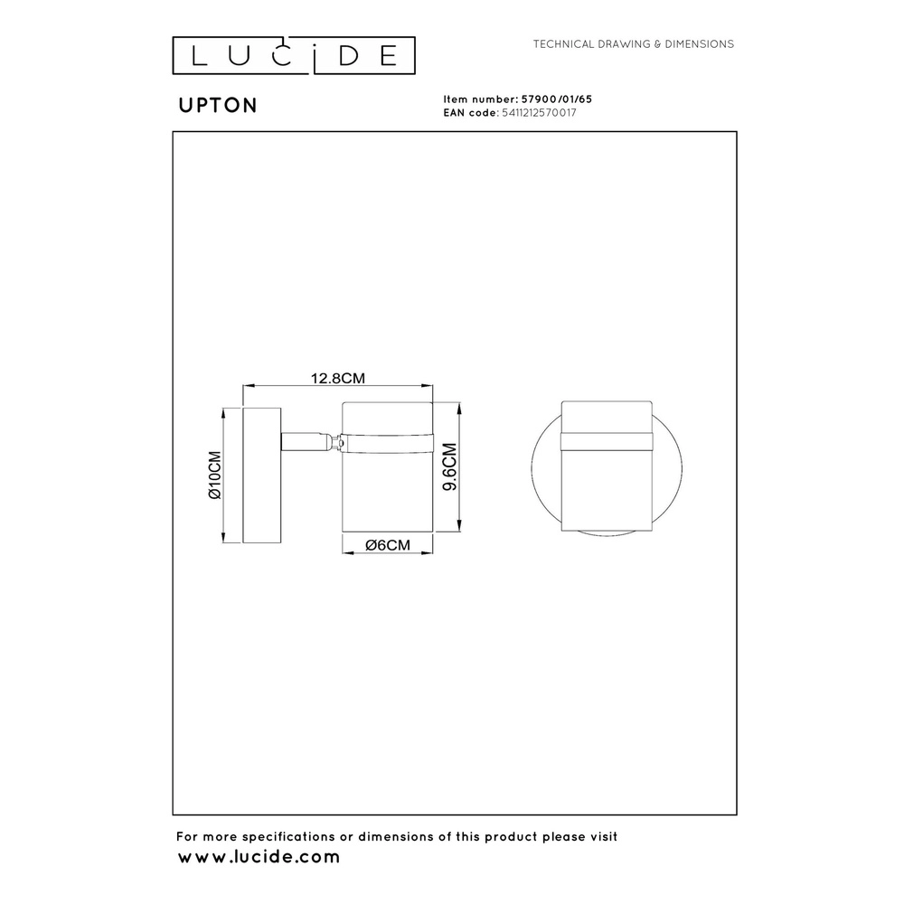 Plafondspot Upton enkel zwart Lucide 5411212570017