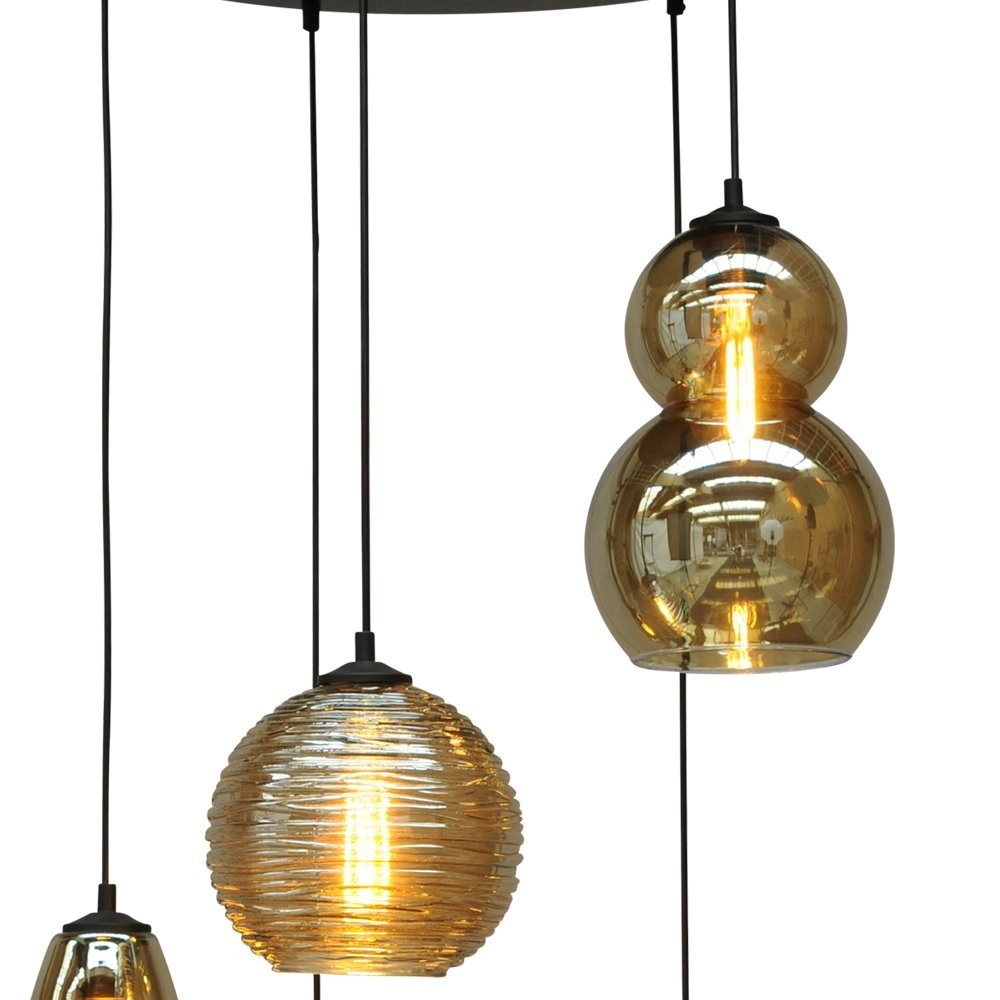 Vide hanglamp Quinto 5 Ø 50cm 5-lichts zwart met smoke glas Masterlight 8718121216539