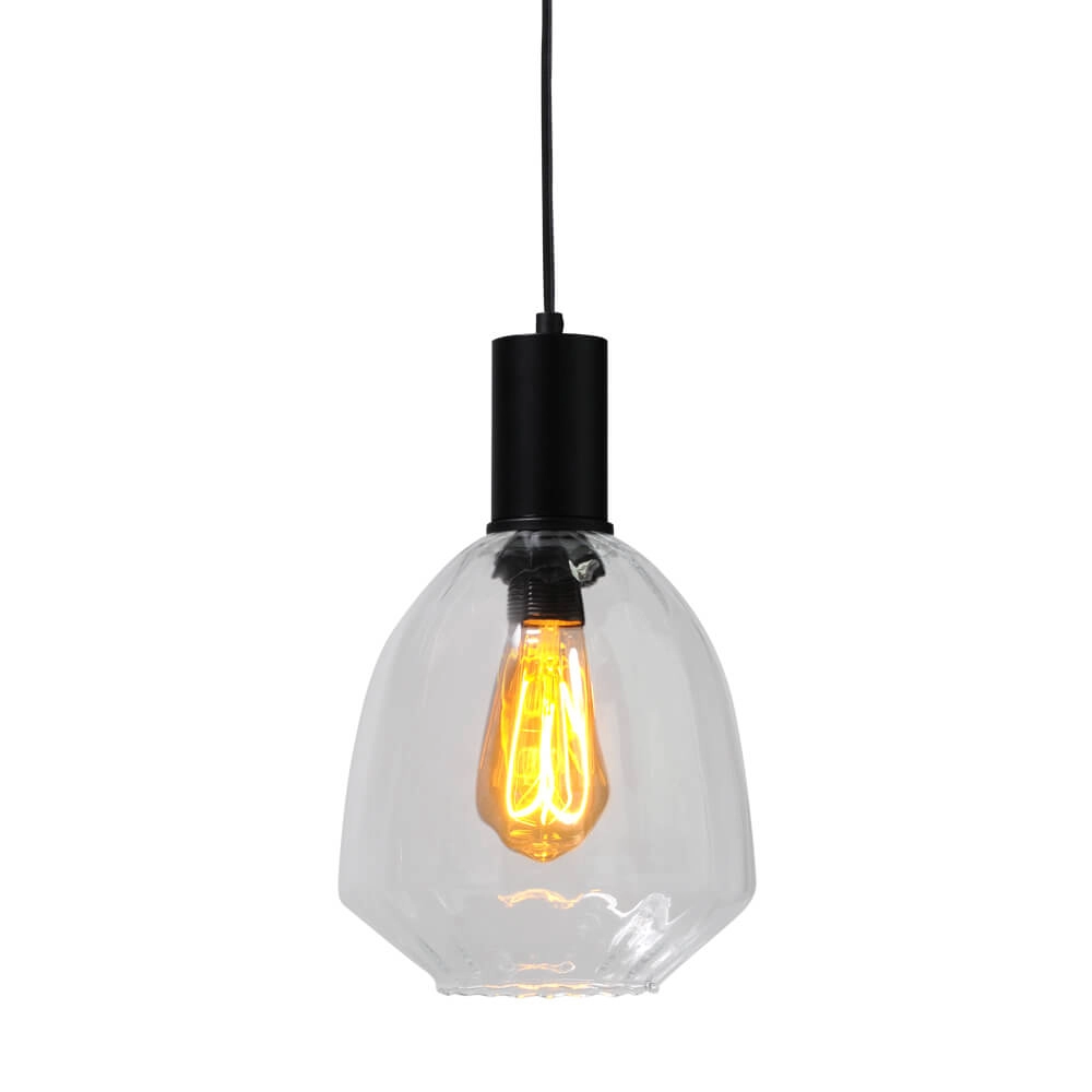 Hanglamp zwart Porto met Nicolette clear glas - Ø 20cm Hanglamp zwart Porto met Nicolette clear glas - Ø 20cm