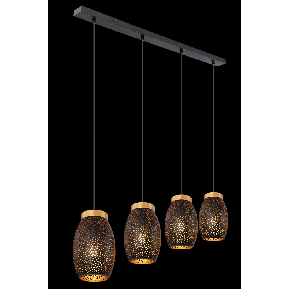 4-lichts hanglamp Narri zwart met goud - kleine gaatjes Globo 9007371392667